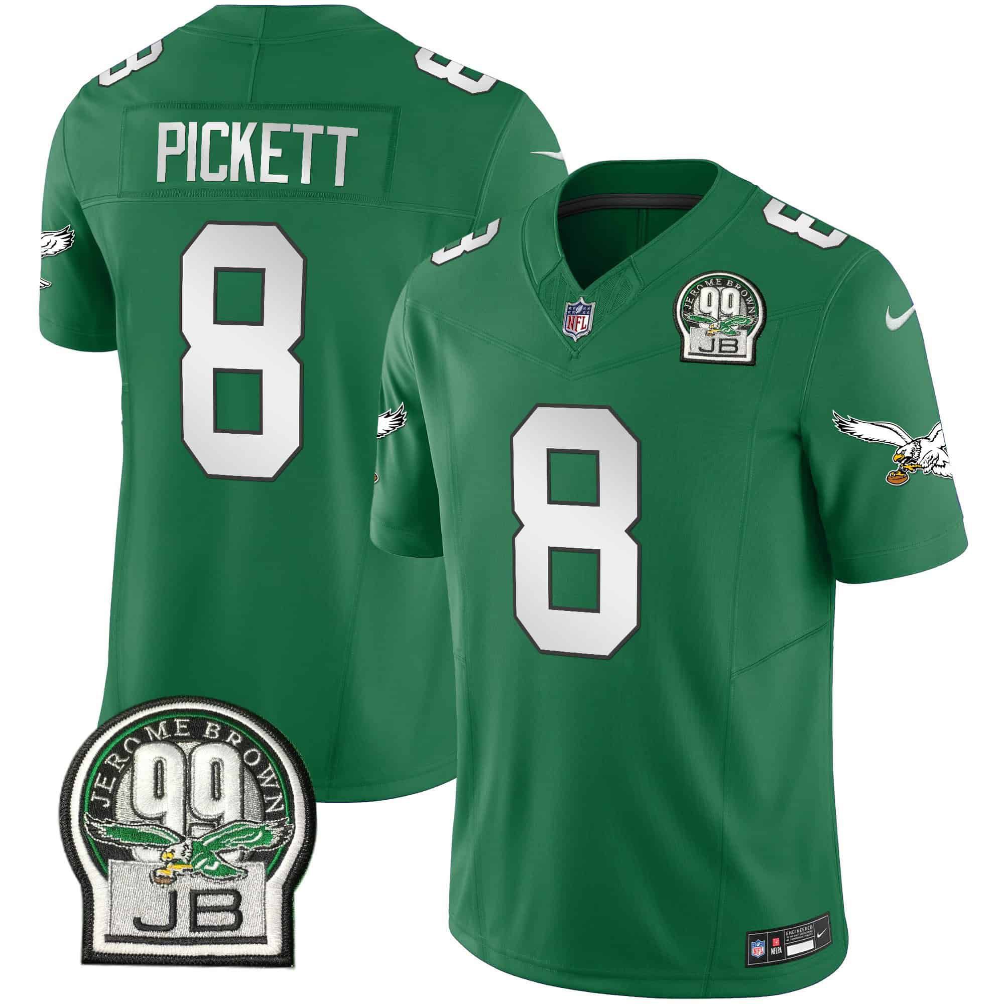 Men Philadelphia Eagles #8 Pickett Green 2024 Nike Jerome Brown Patch Alternate Limited NFL Jersey style 1